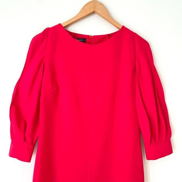 Laura Bernal Hot Pink Puff Sleeve Shift Dress 42 US 10 Elegant Chic Cocktail - Picture 3 of 13